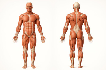 Fototapeta premium Human Muscular System Anatomy Illustration - Front and Back View [Illustration]