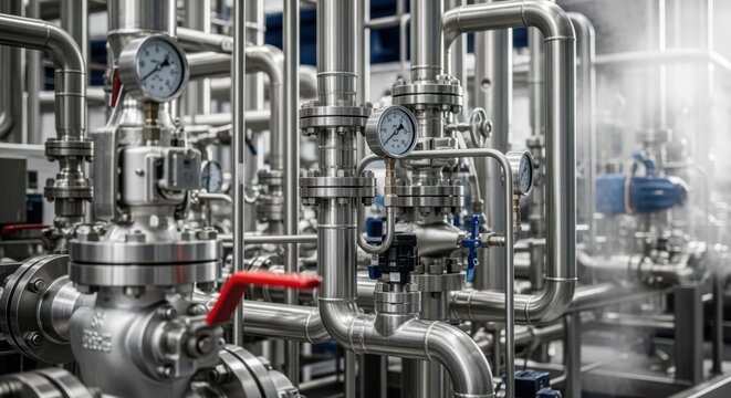 Detailed image of stainless steel tubing and valves on a Fischer&ndash;Tropsch reactor skid for synthetic fuel production.