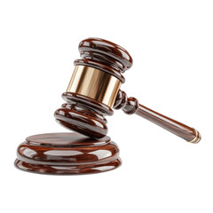 Polished wooden gavel with golden band on black background dark brown, Isolated On Png Transparent Background