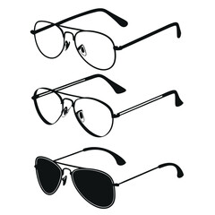 Black aviator eyeglasses and sunglasses silhouettes vector © rabby