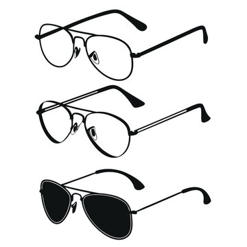 Black aviator eyeglasses and sunglasses silhouettes vector