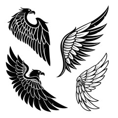 Obraz premium Black eagle and feather wings heraldic fantasy white