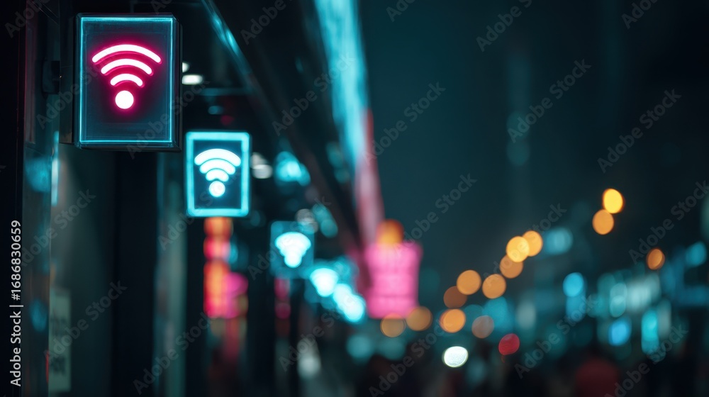Aufkleber detailed capture of smart sensors transmitting data in a dark urban setting with medium depth of fie