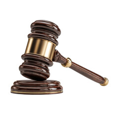 Ornate wooden gavel with polished golden bands dark brown, Isolated On Png Transparent Background