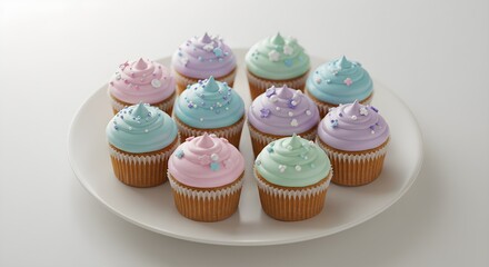 Assorted pastel cupcakes on plate