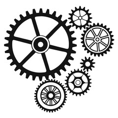 Obraz premium Black mechanical gears and cogs on white machinery industrial
