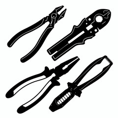 Black silhouettes of electrical tools pliers wire cutters