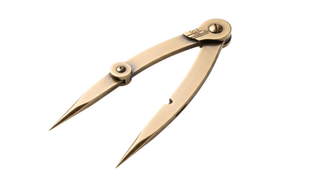 Vintage brass divider isolated on transparent background, a tool used for transferring measurements or dividing lines into equal segments
