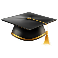 Black graduation cap with golden tassel and trim academic achievement, Isolated On Png Transparent Background