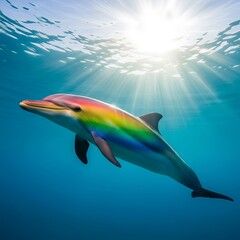 Obraz premium Rainbow Dolphin in the Ocean.
