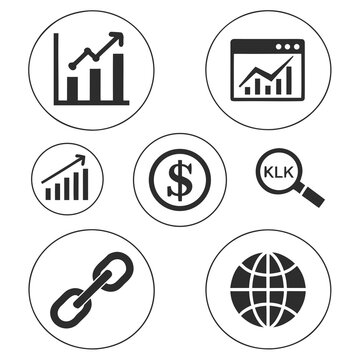 Business analytics growth and search icons chart graph