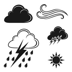 Cloud rain lightning wind sun icons weather