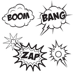 Comic book action sound effects boom bang zap vector