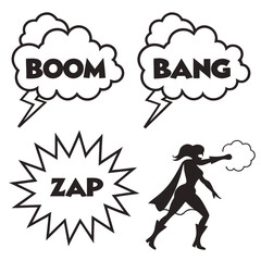 Comic style action bursts boom bang zap superhero silhouette vector © rabby
