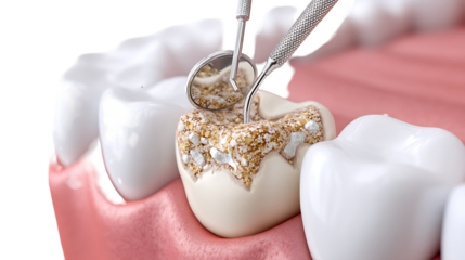 Dental Scaling Procedure on Tooth with Dental Instruments in Dental Clinic