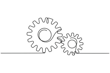 One Line Gear Icon – Simple Mechanical Vector Illustration
