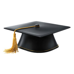 Black graduation cap with golden tassel and trim academic education, Isolated On Png Transparent Background