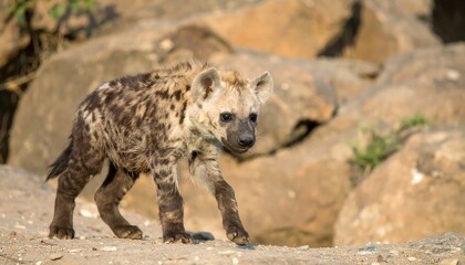 Young Hyena on Rocky Terrain