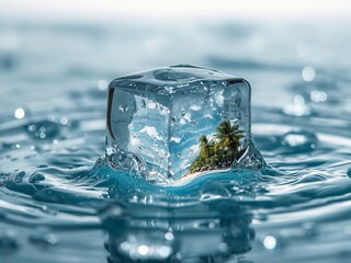 Ice blocks with beaches and islands inside floating in the water