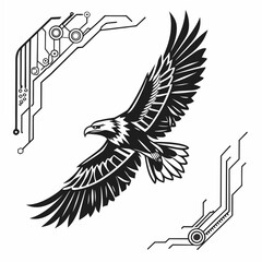 Eagle with Cyberpunk Circuitry Elements bird flying