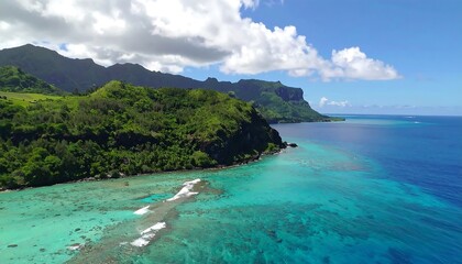 Lush tropical coastline with vibrant turquoise water