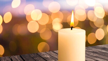 Soft candlelight on rustic wood