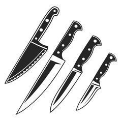 Four black kitchen knife silhouettes of varied sizes kitchen knives cutlery
