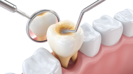 Dental Caries Removal Using Mirror and Dental Probe on Tooth in Oral Care Procedure