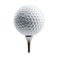 White dimpled sphere resting on metallic golf tee ball, Isolated On Png Transparent Background