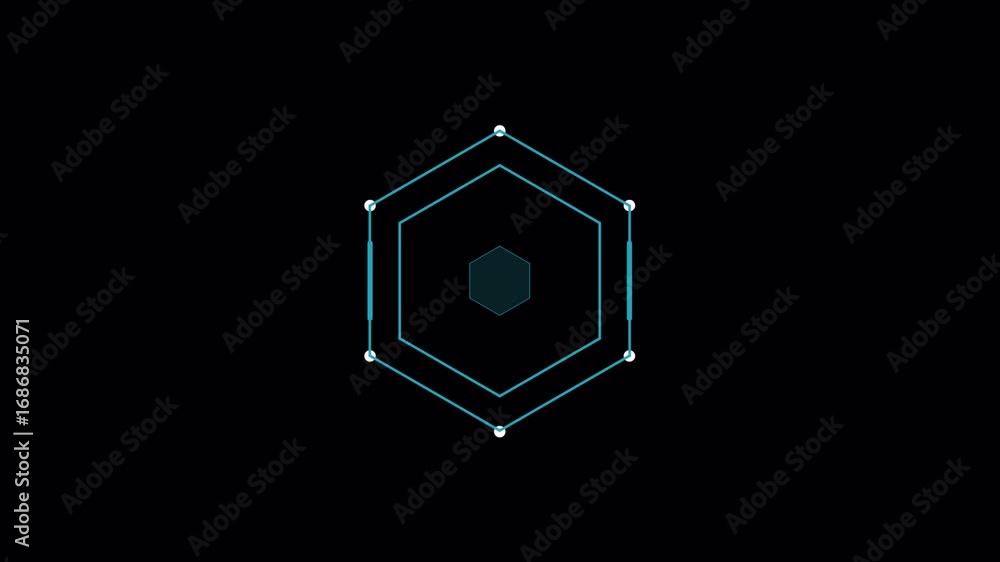 Poster futuristic hexagonal data visualization with glowing lines and abstract geometric shapes