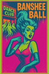 Vibrant banshee ball artwork for Halloween events, flyers, decor, marketing
