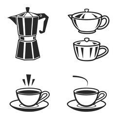 Italian coffee maker and cups with steam espresso moka pot