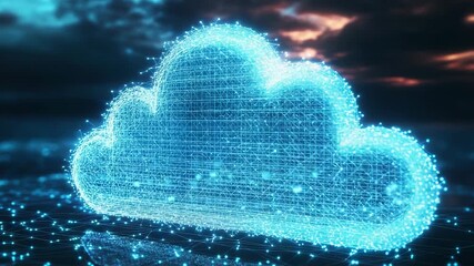 Glowing polygonal cloud computing is floating above network grid - Powered by Adobe