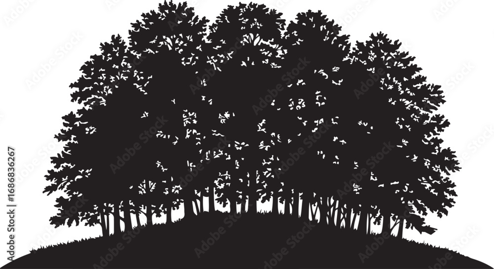 Poster silhouette of trees on a hill vector image for nature illustration and design projects