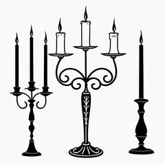 Ornate candelabra and single candle silhouettes flame