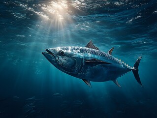 Fototapeta premium Stunning high-resolution underwater shot of a bluefin tuna swimming gracefully in its ocean habitat