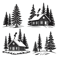 Obraz premium Rustic cabins nestled among pine trees house winter