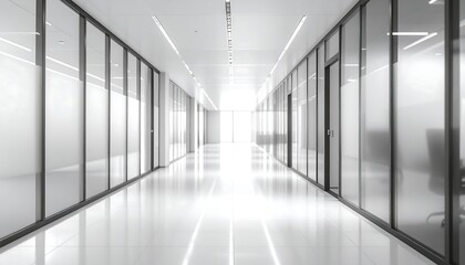 Fototapeta premium Modern Office Hallway with Glass Walls and Natural Light