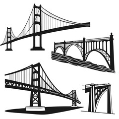 Obraz premium Suspension arch and truss bridge silhouettes suspension bridge arch bridge