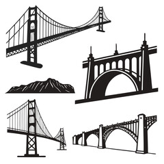 Suspension arch viaduct bridge silhouettes suspension bridge arch bridge