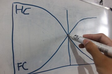 Hand Pointing at Human Capital and Financial Capital Crossover on Whiteboard