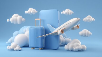 mobile travel booking airplane suitcase