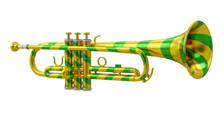Obraz premium Striped Trumpet A Festive Musical Instrument with Green and Gold Stripes.