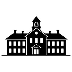 Black Silhouette School Building Icon PNG | Minimal Education Symbol Download