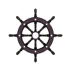 Obraz premium Dark brown ship wheel with eight handles nautical marine
