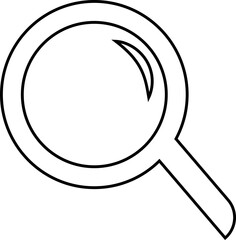 Search icon in black line style, magnifying glass symbol pack, zoom find explore tool isolated on transparent background, outline glyph design element