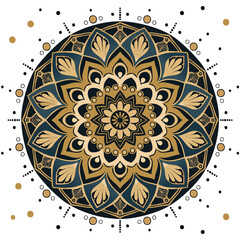 Intricate mandala with gold and teal patterns geometric circular