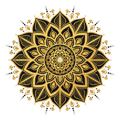 Intricate black and gold mandala design floral ornamental