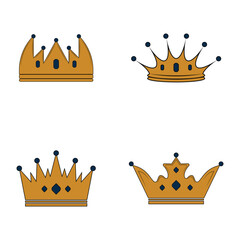 Set of crown with blue diamond logo or icon vector