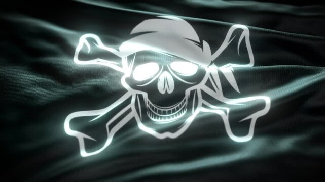 Pirate flag with a skull and crossbones in glowing light
